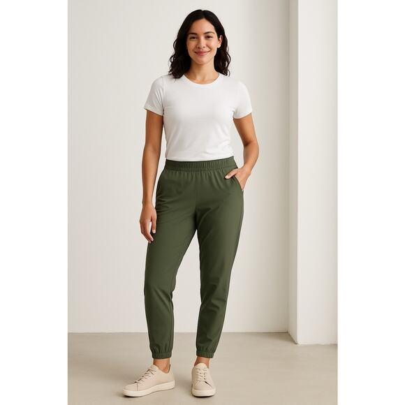 Athleta Brooklyn Jogger Pants Women 12 Green Stretch Travel Casual Workwear - Picture 1 of 11